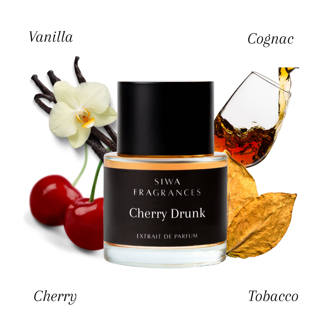 Cherry Drunk perfume by Siwa Fragrances dark cherry, cognac, and vanilla fragrance bottle
Narcotic delight initio dupe