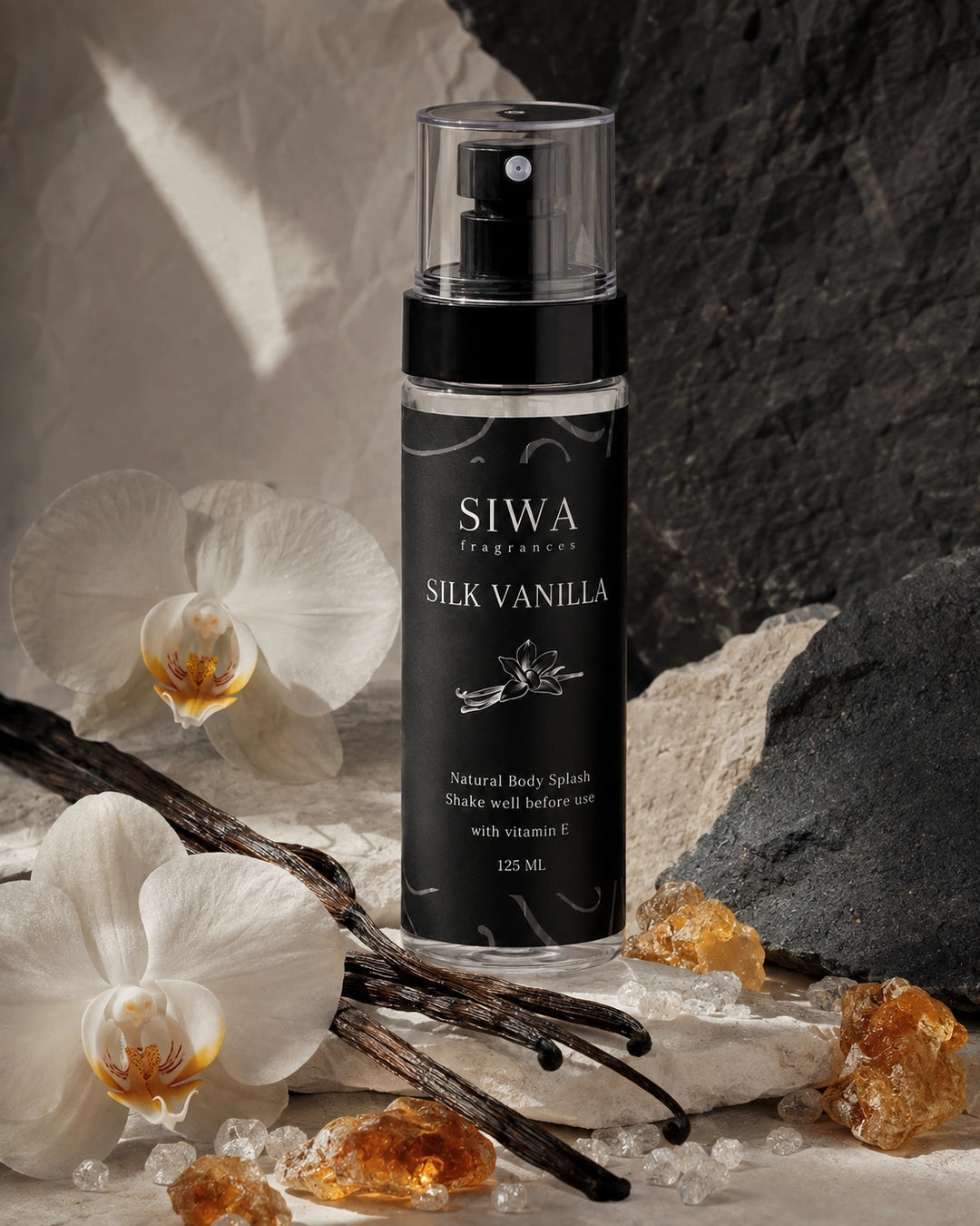 Silk Vanilla Body Splash 50 ml editorial | siwa-package-v1:silk-vanilla-body-splash:macro-editorial