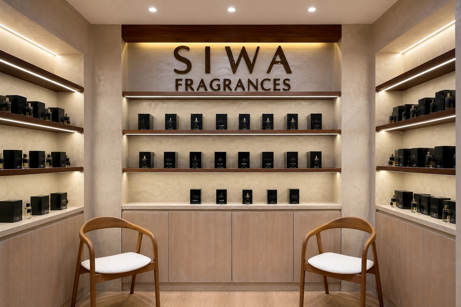 Warmly lit interior of the Siwa Fragrances store in Nasr City